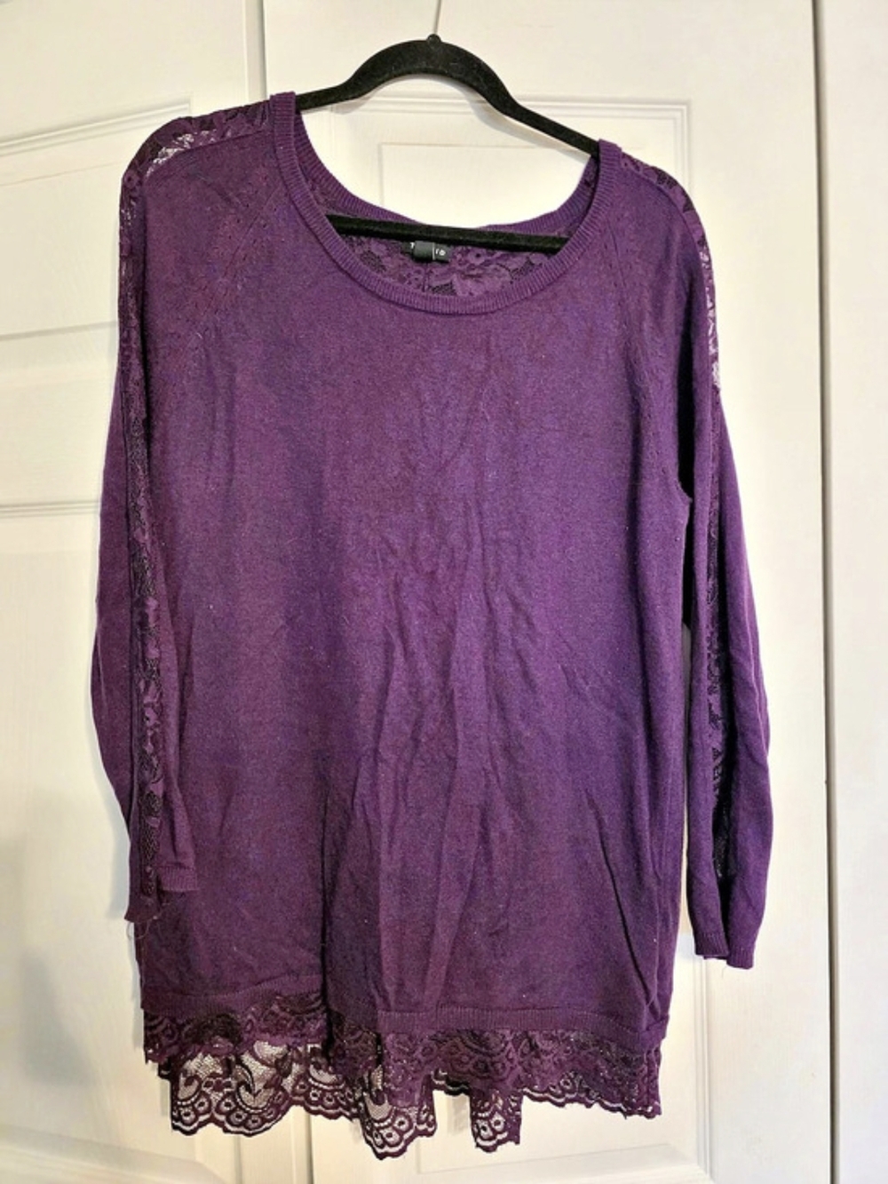 Torrid Lace Trim Long Sleeve Top in Purple Size 1